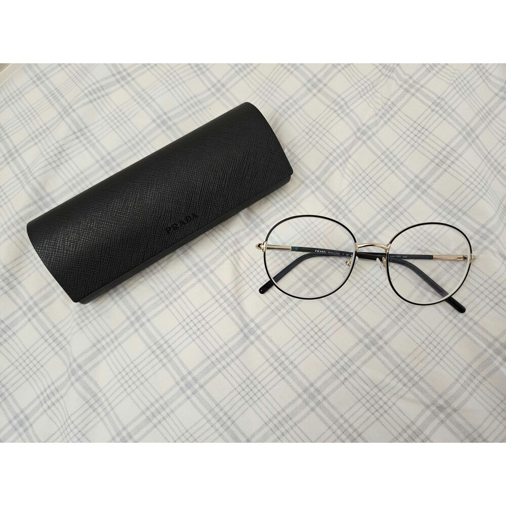 Prada VPR55W AAV-1O1 Black Gold Round Metal Eyeglasses NEW